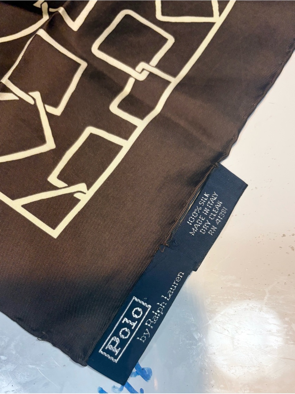 vintage silk pocket square or scarf by Polo Ralph Lauren brown - Picture 7 of 8